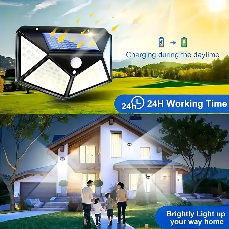 Lauko saulės energijos sieninis šviestuvas su 100 LED - Image 4
