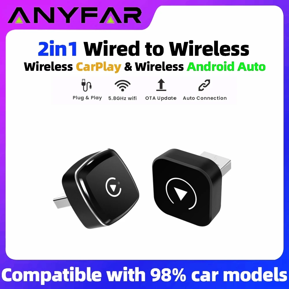 2in1 Belaidis CarPlay ir Android Auto Adapteris