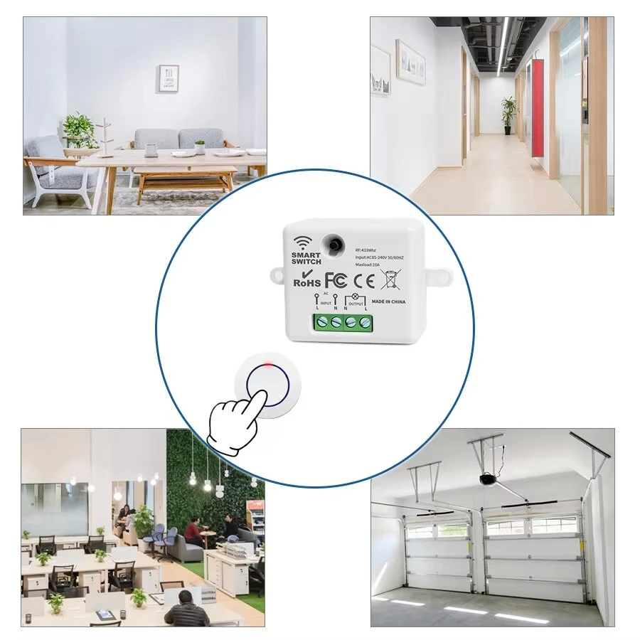 433MHz belaidis relės jungiklis šviestuvams, 10A, 220V/110V - Image 4