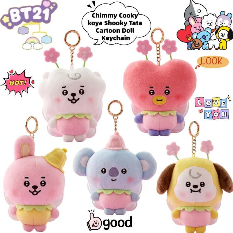 BT21 personažų raktų pakabukai: Chimmy, Cooky, Koya
