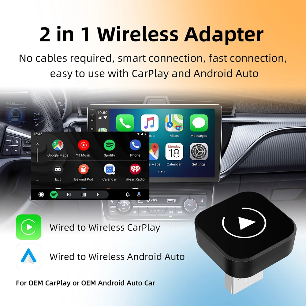 2in1 Belaidis CarPlay ir Android Auto Adapteris - Image 4