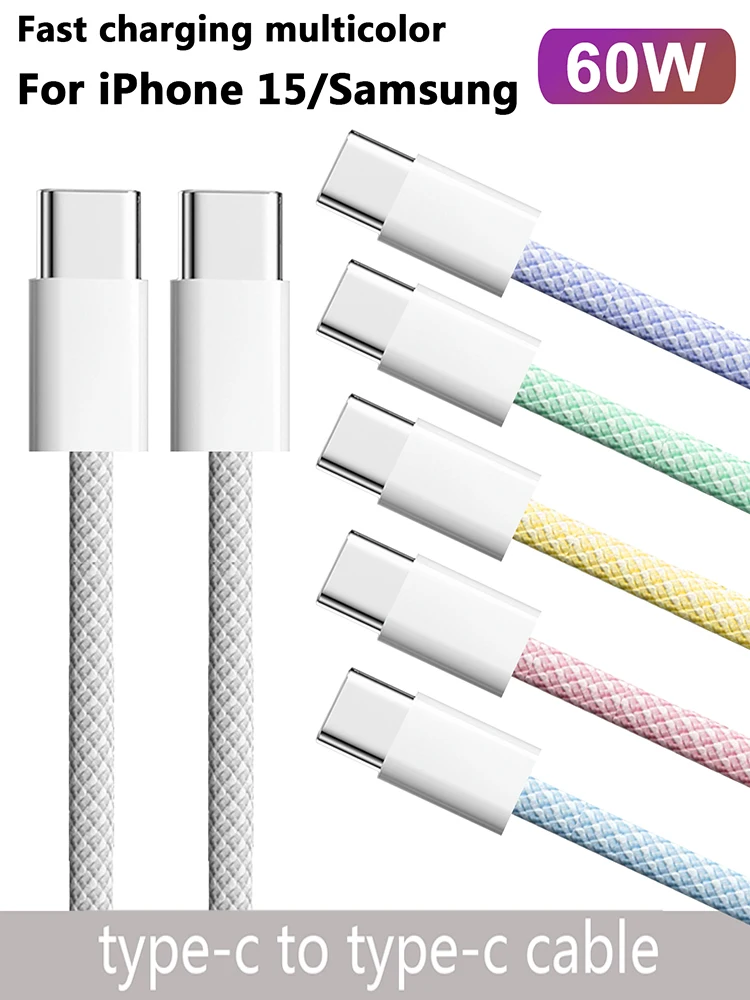 USB-C laidas iPhone 15, Huawei, Xiaomi, Samsung — PD 60W greitas įkrovimas