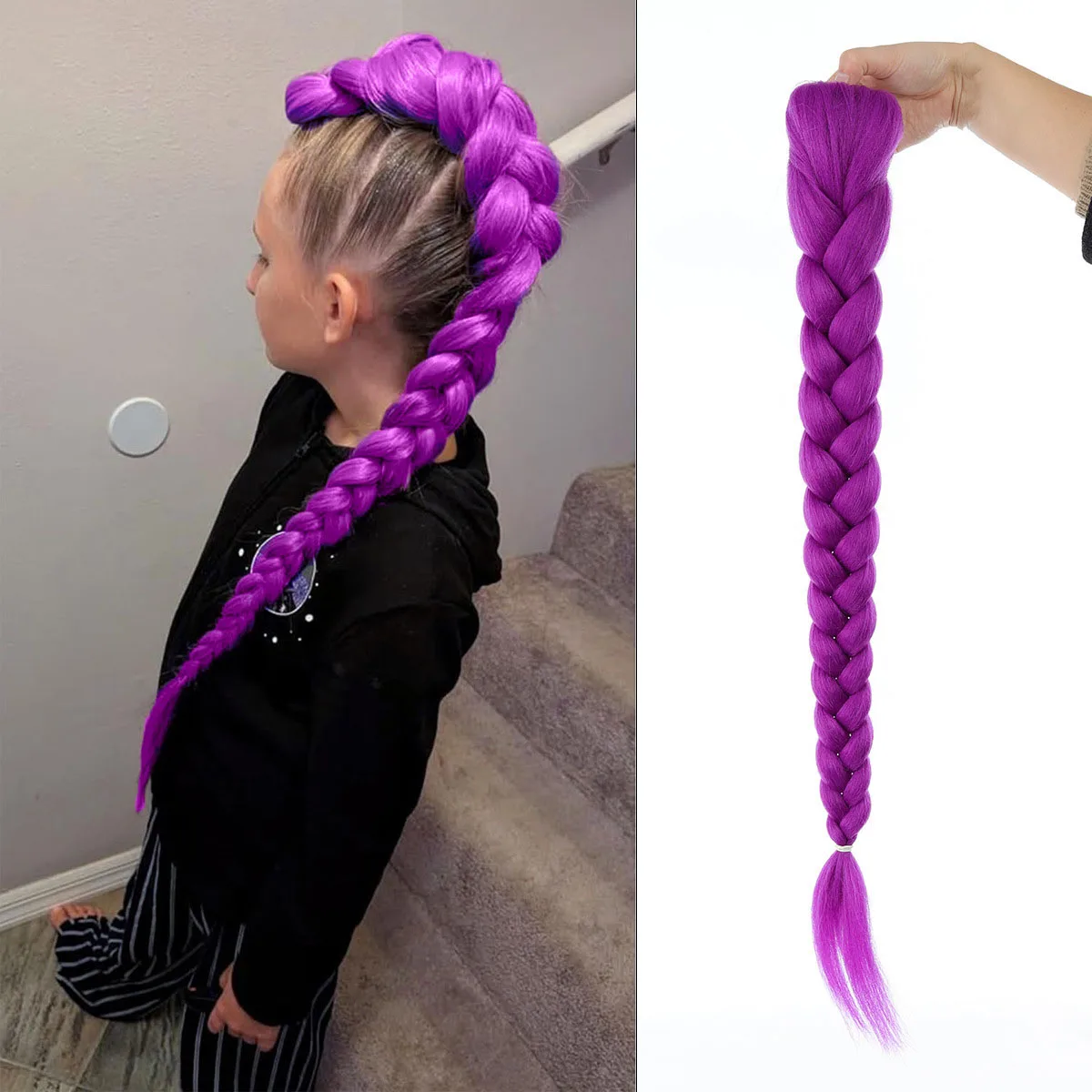 Sintetinis violetinis plaukų uodega perukas vaikų kostiumams - Image 3