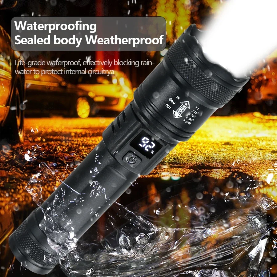 Galingas LED Žibintuvėlis su Ekranu ir USB Įkrovimu - Image 3