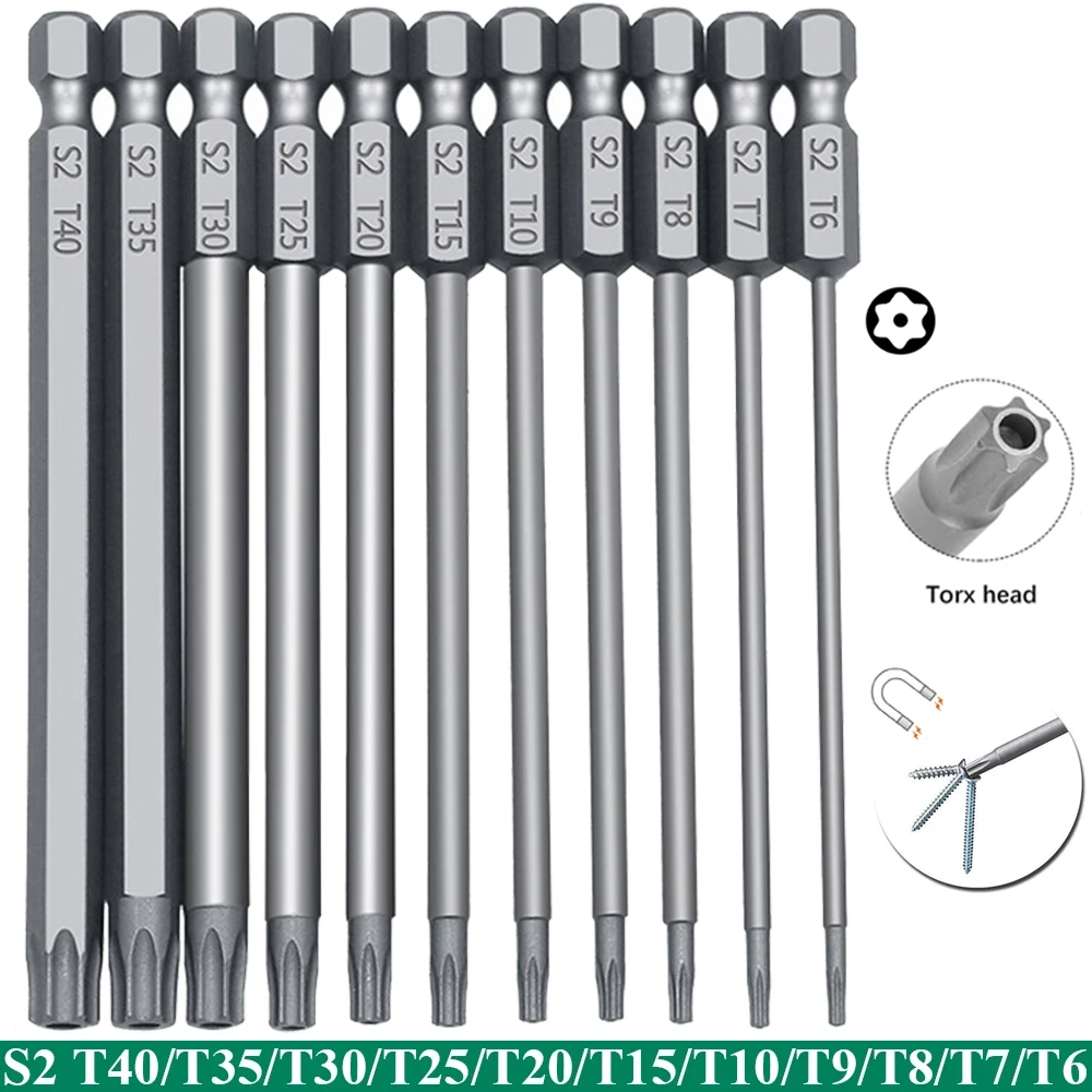 11 dalių Torx S2 apsauginių atsuktuvų antgalių rinkinys T6-T40