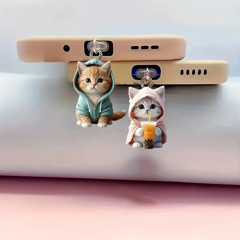 3D katinuko dulkių kamštis telefonui su pakabuku