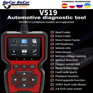 V519 OBD2 diagnostikos įrankis: patikra, klaidų skaitymas/trinimas