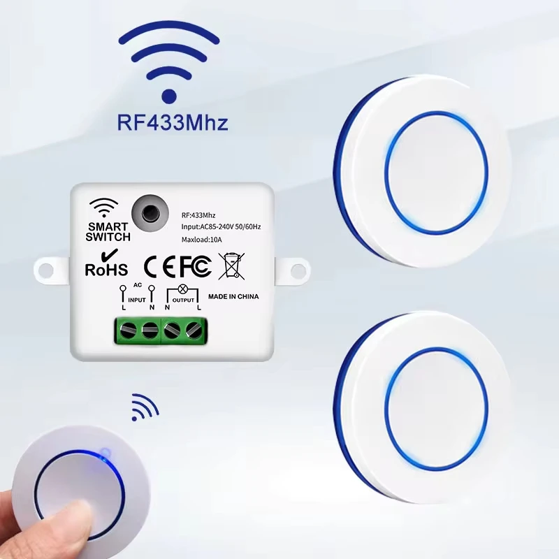 433MHz belaidis relės jungiklis šviestuvams, 10A, 220V/110V