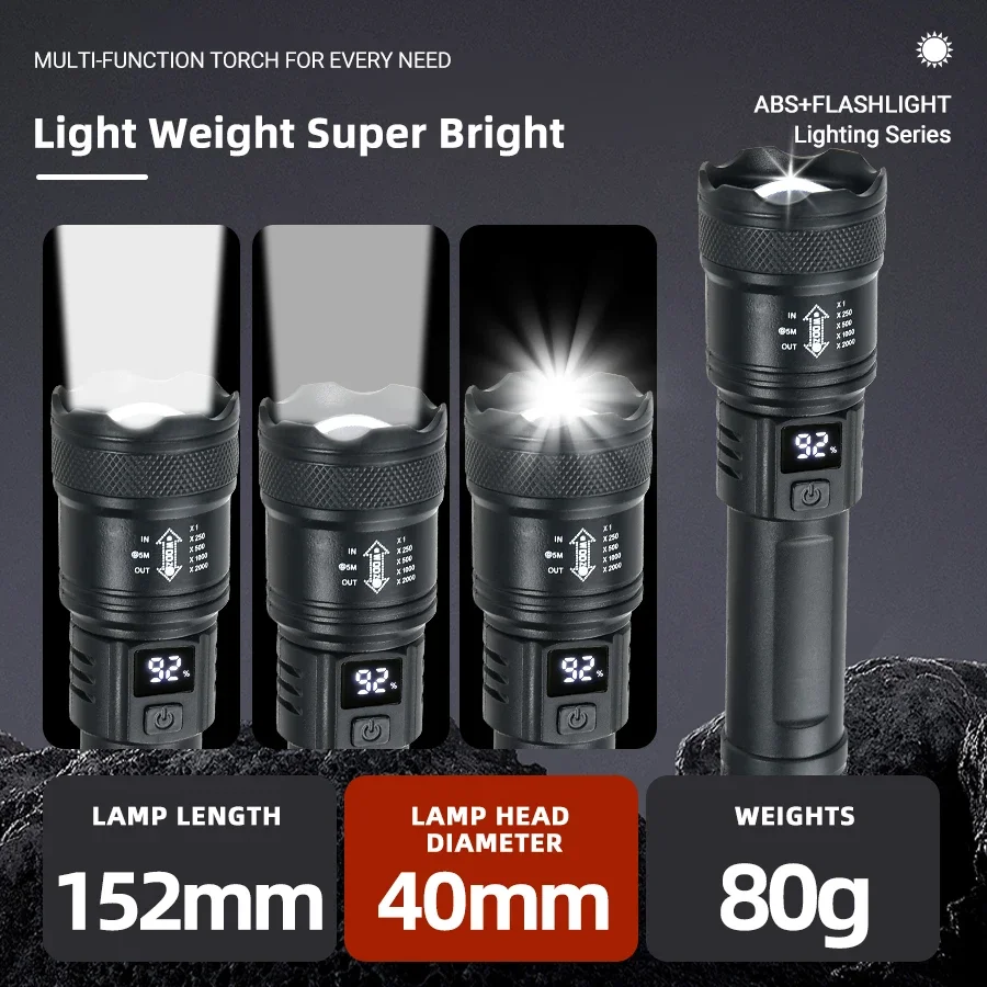 Galingas LED Žibintuvėlis su Ekranu ir USB Įkrovimu - Image 4