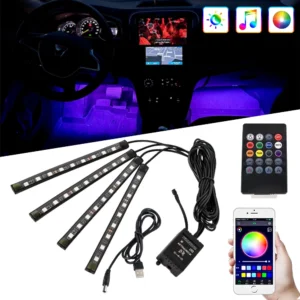 Interjero LED apšvietimas automobiliui su muzikos ritmu