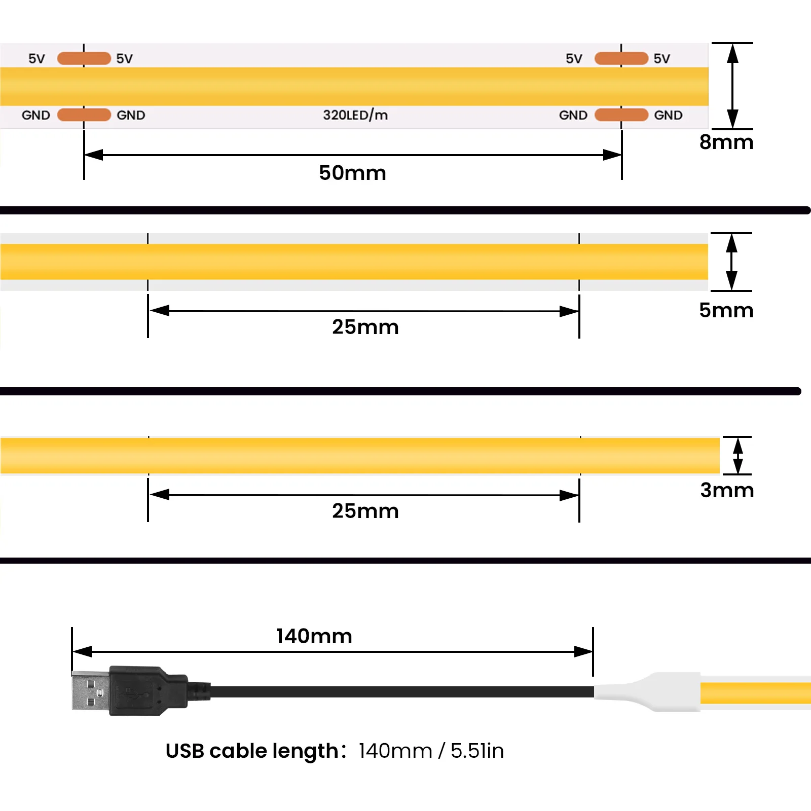 USB COB LED Juosta – Lankstus Apšvietimas Jūsų Erdvei - Image 4