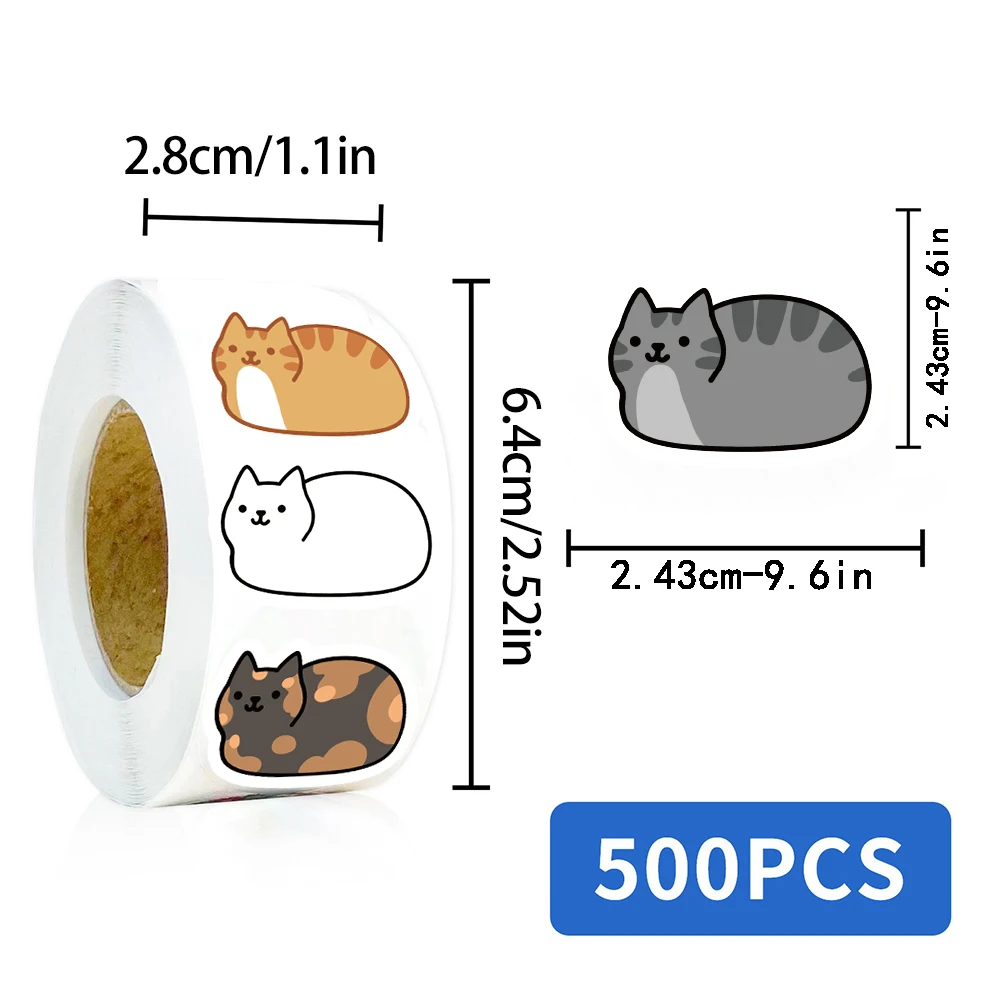 500 vnt. mielų kačių lipdukų ritinys – atsparūs vandeniui - Image 2