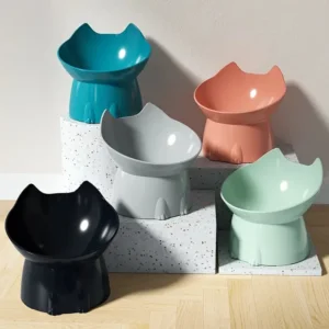 Pakeltas „WhiskerWare“ dubenėlis katei su nulenktu kraštu