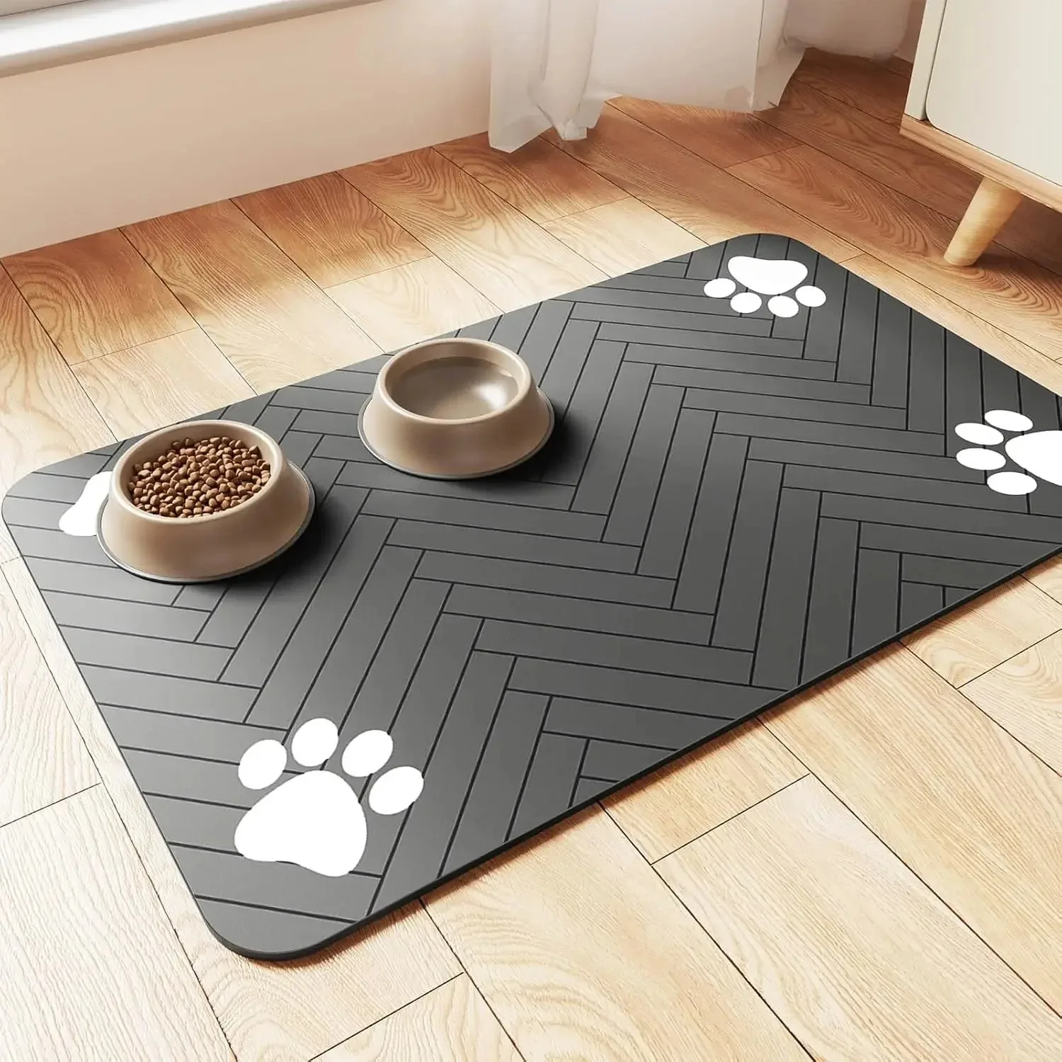 Pet Feeding Mat-Absorbent Pet Placemat Rubber Backing Quick Dry Water Mat for Dog Cat for Food and Water Bowl with Water