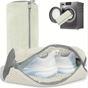 Fluffy Fiber 360 ° Surround Cleaning Shoe Washing Bag - Reusable Durable Machine-Washable Laundry Bag with Zipper Closur