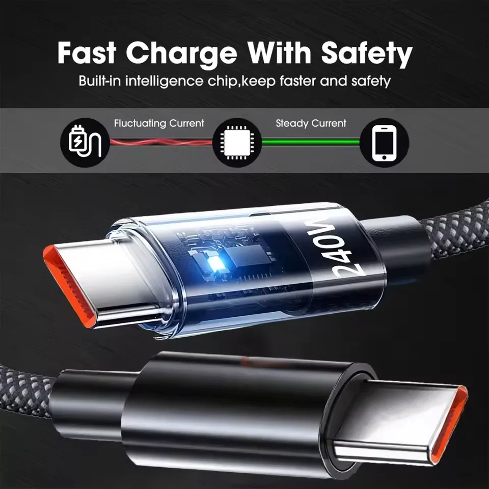 240W USB-C greito įkrovimo laidas su LED galios ekranu - Image 3