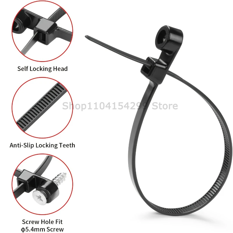 100pcs Nylon Cable Ties with Mounting Screw Hole Self Locking Loop Wraps Zipper Cables Tie Wire Fastening Straps Bundle - Image 2