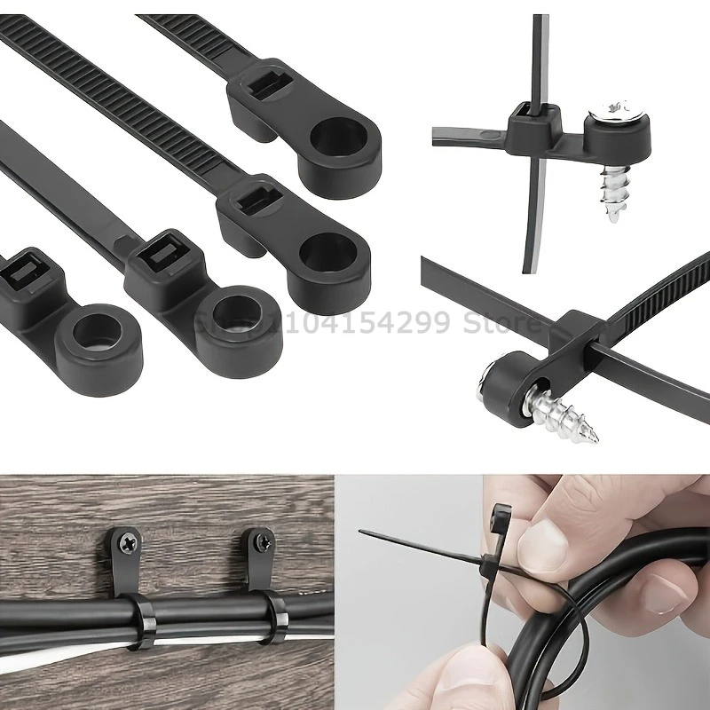 100pcs Nylon Cable Ties with Mounting Screw Hole Self Locking Loop Wraps Zipper Cables Tie Wire Fastening Straps Bundle - Image 3