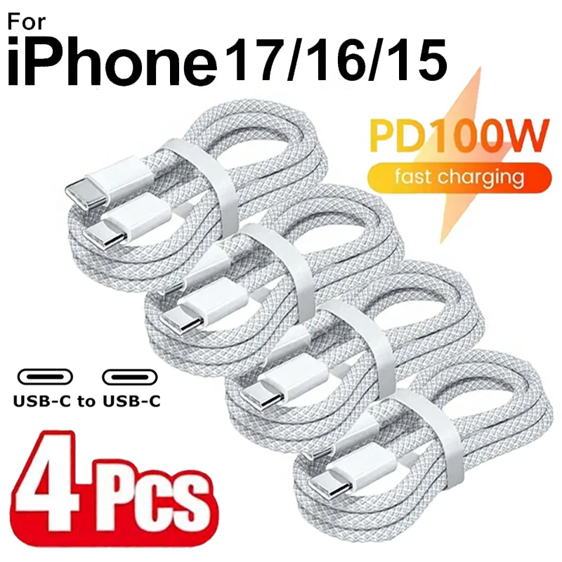 Greitojo įkrovimo USB-C į USB-C laidai (4 vnt., 100W)