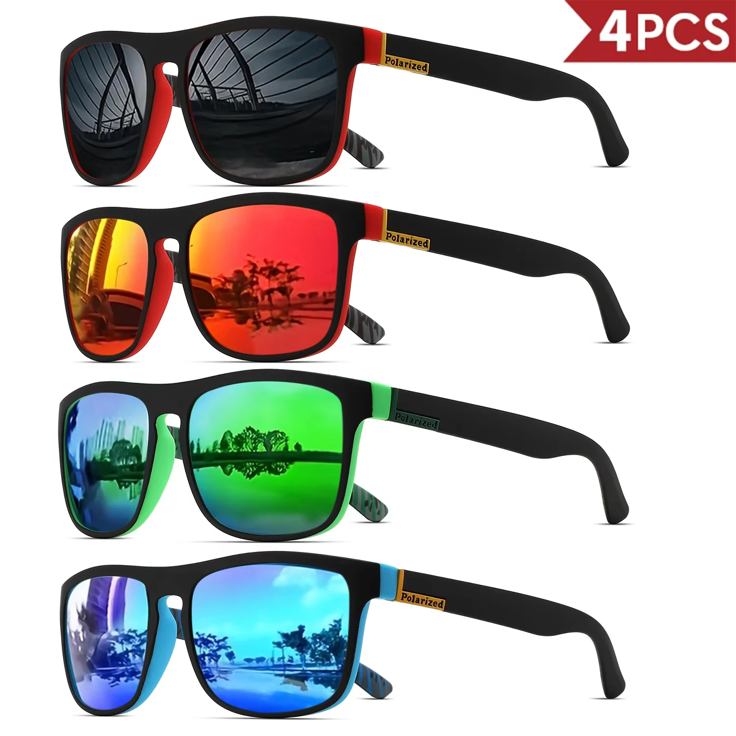 1-4PCS Men Classical Square Polarized Sports Sunglasses Lightweight PC Frame UV400 for Driving Fishing Cycling Unisex Du - Image 3