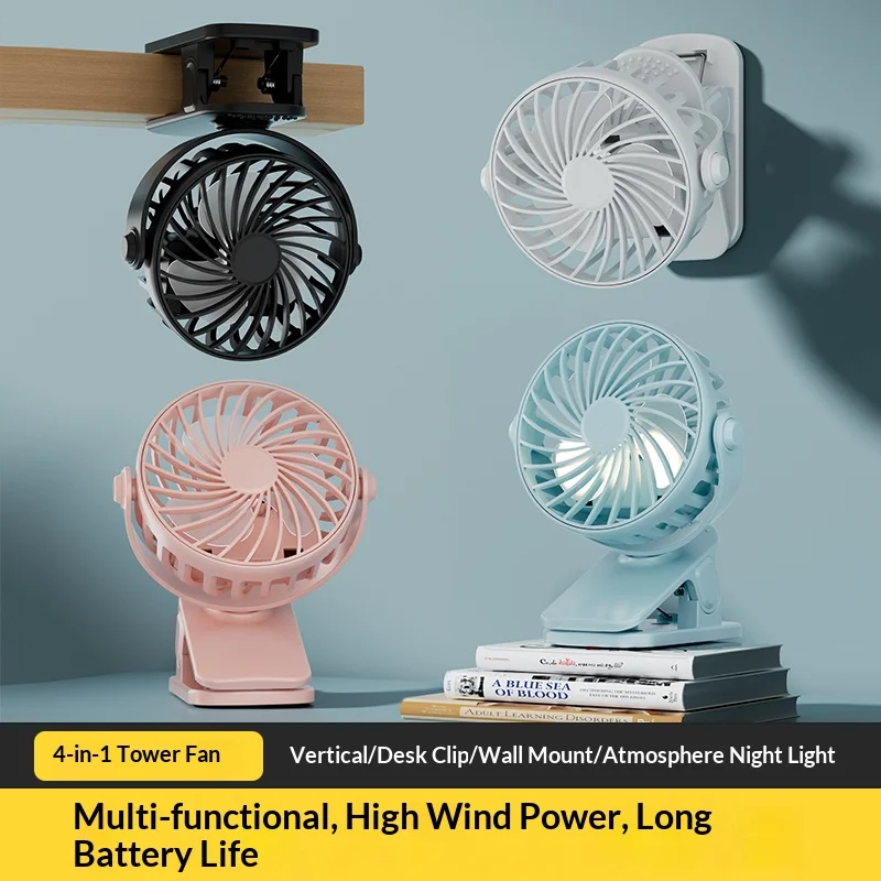 HOMEFISH Portable Rechargeable Clip Fan 720° Rotatable Hanging Fan with Night Light Air Cooler for Outdoor Camping Venti - Image 2