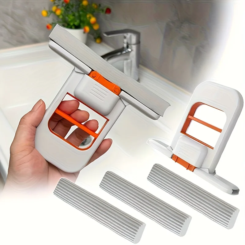 2/8pcs Self-Squeezing Desktop Mops Handheld Sponge Mop for Home Bathroom Kitchen Foldable Tabletop Scrubber Mini Cleanin