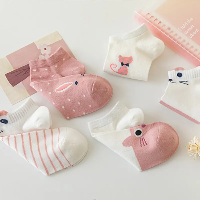 5/10/20 Pairs Women's Short Tube Socks Pink Cat Thin Four Seasons Cute Boat Sockslow Top Ins Trendy Socks - Image 2