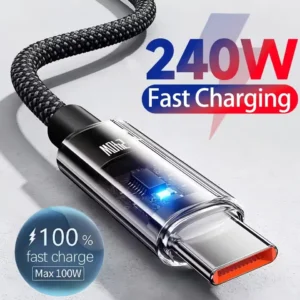 240W USB-C greito įkrovimo laidas su LED galios ekranu