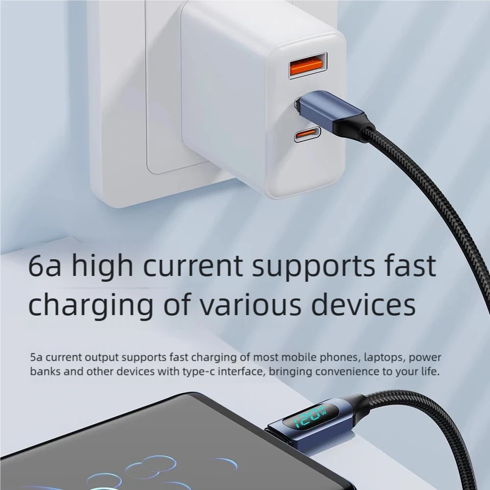 Išmanusis 120W USB-C įkrovimo laidas su galios ekranu - Image 2