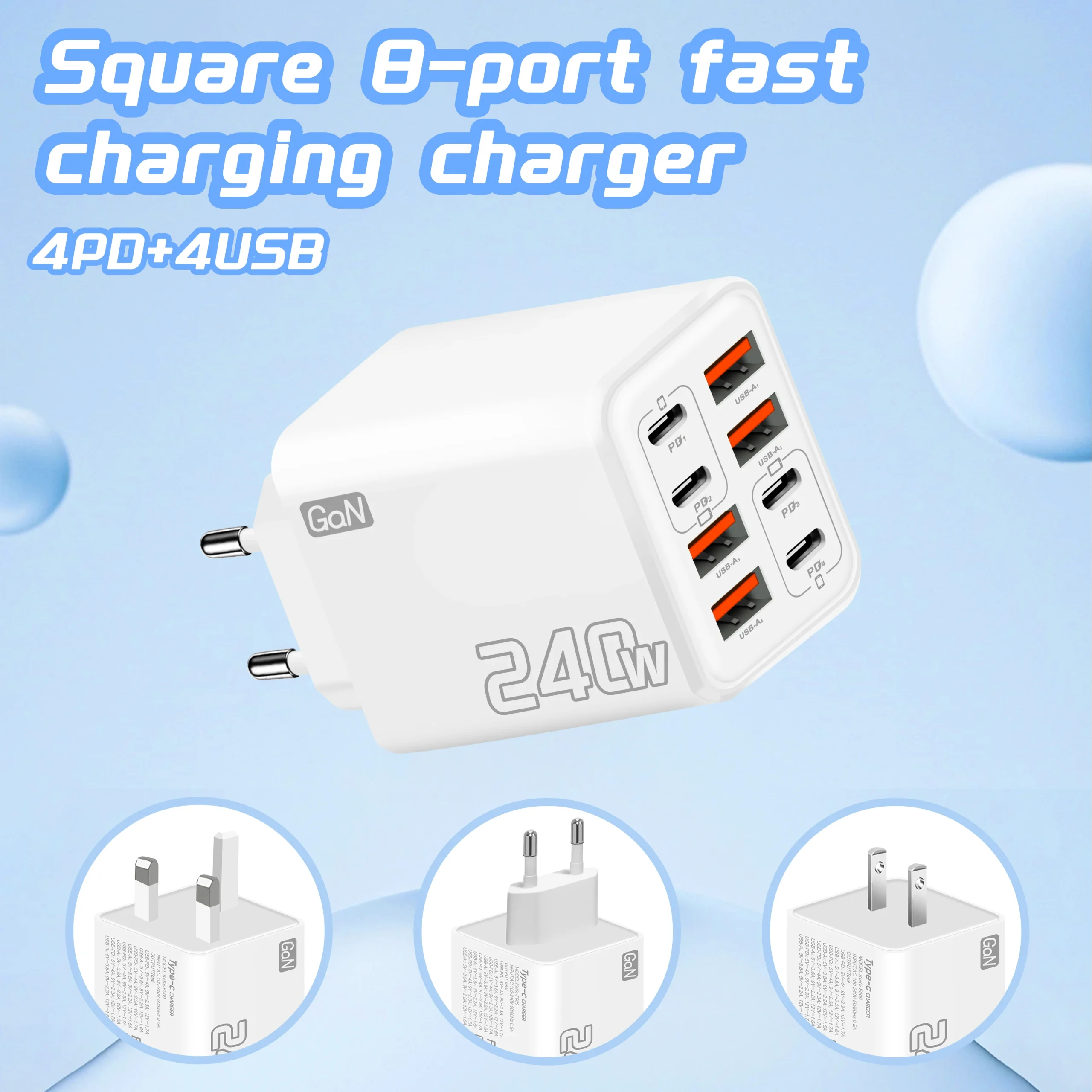 Galingas 240 W GaN sieninis įkroviklis su keliomis USB jungtimis - Image 2