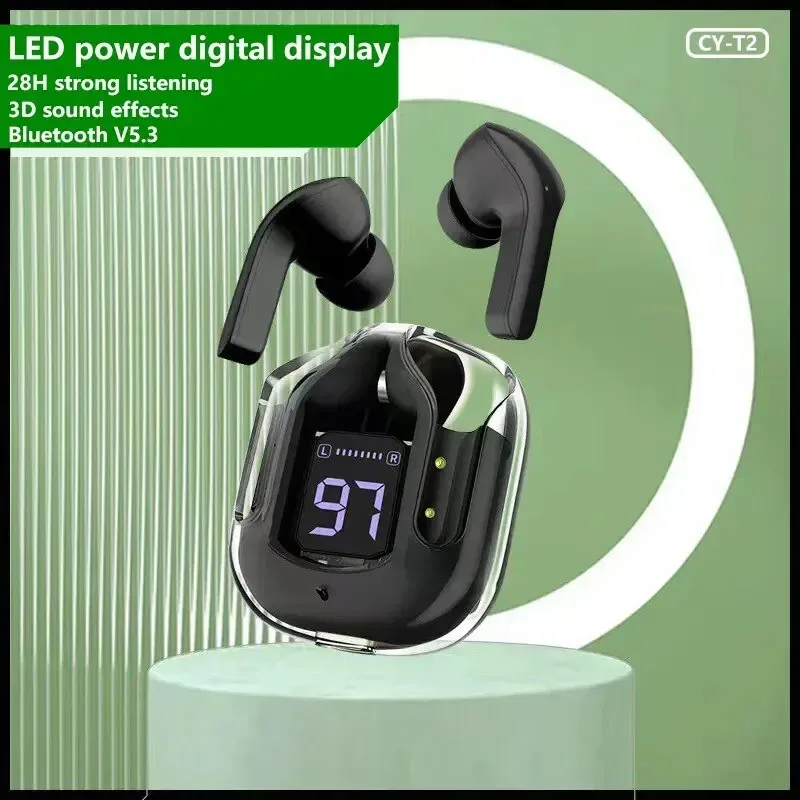 Belaidės ausinės T2 su skaidriu korpusu ir LED ekranu - Image 3