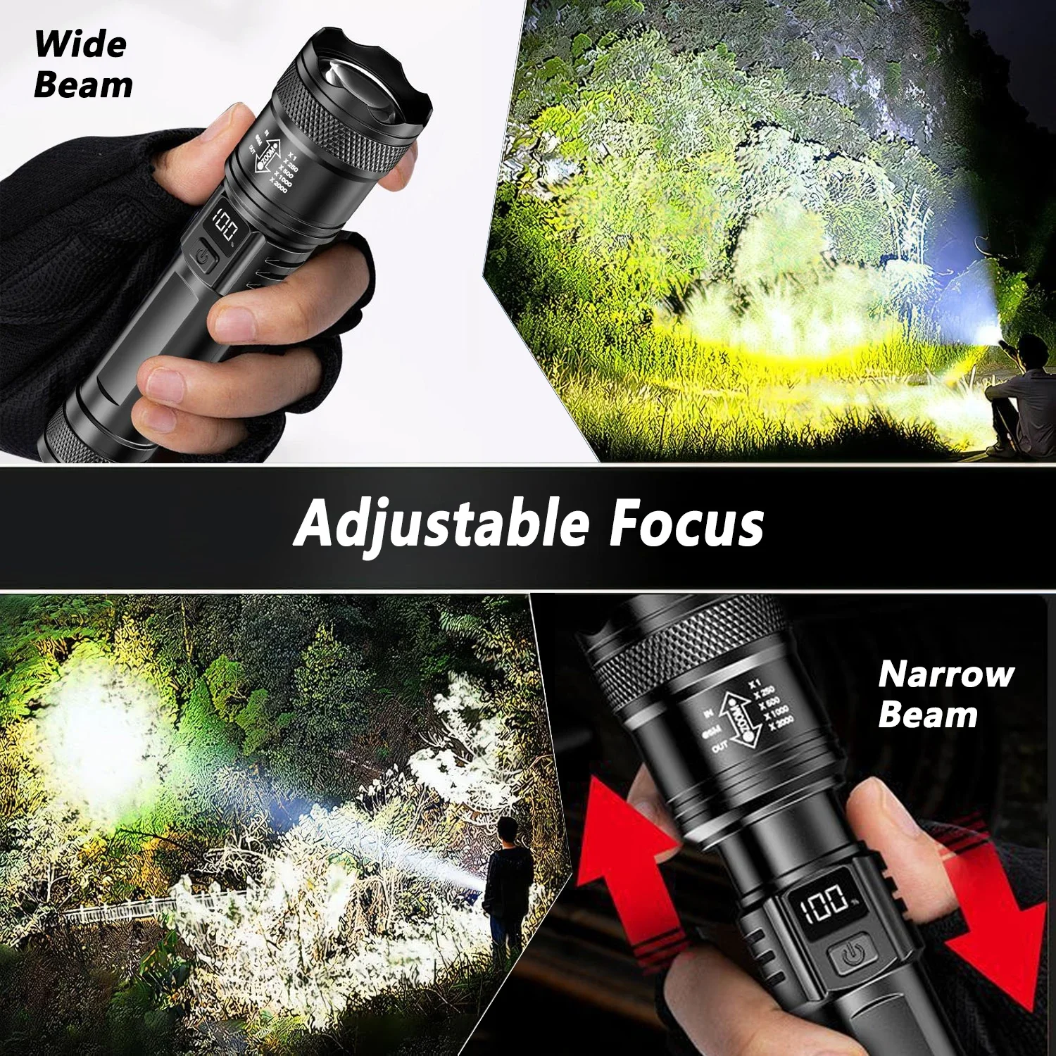 Rechargeable LED Flashlight Zoomable Torch with LCD Display 3 Modes Waterproof High Power Hand Light Outdoor Wilderness - Image 2