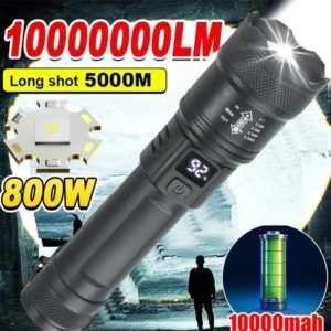 Tactical LED Flashlight 2000LM USB Rechargeable Waterproof Grade Zoom Torch Bright Portable Emergency Light for Camping