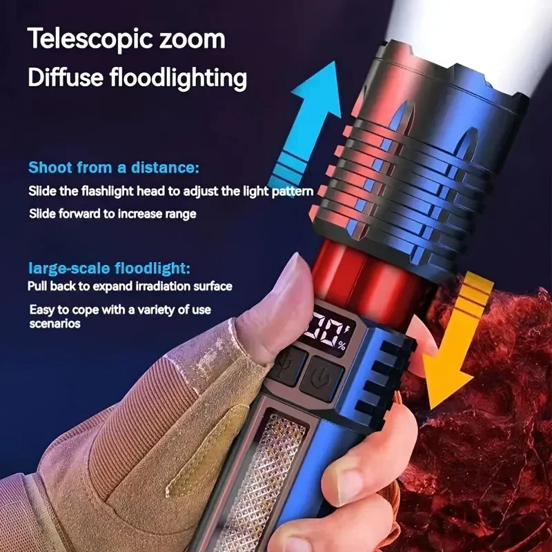 Galingas įkraunamas LED prožektorius su zoom ir šonine lempa - Image 4