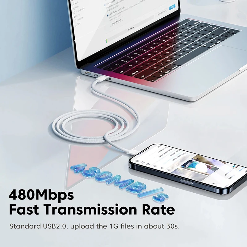 Spalvotas pintas USB-C į USB-C laidas (60 W) - Image 4