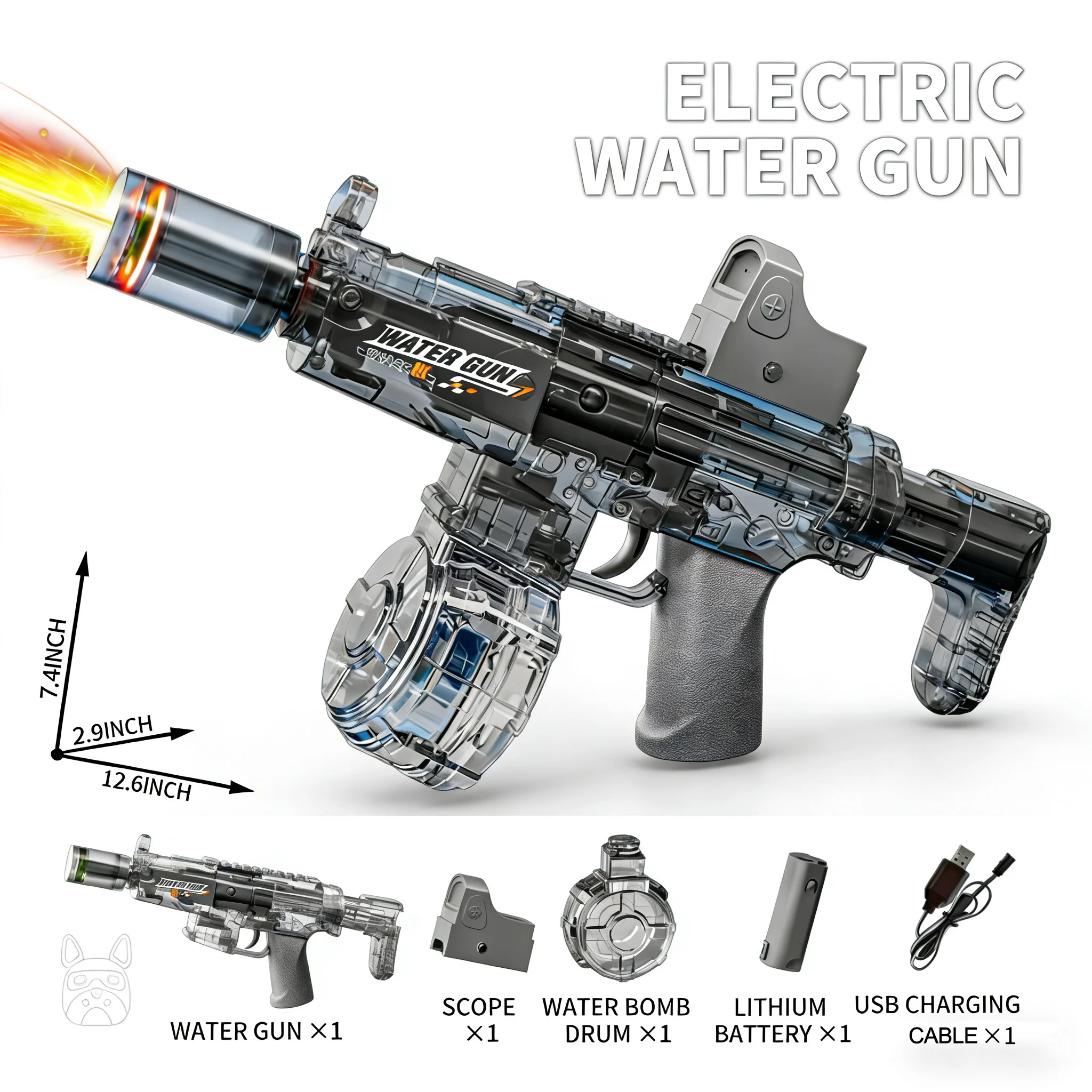 Simulated Firing and Recoil Electric Water Gun Toys Children Automatic Sensor Lights Water Pistol Summer Outdoor Beach K - Image 3