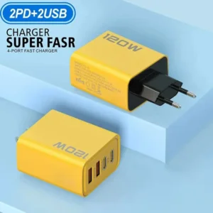 Galingas 120W sieninis įkroviklis su 4 USB ir USB-C jungtimis
