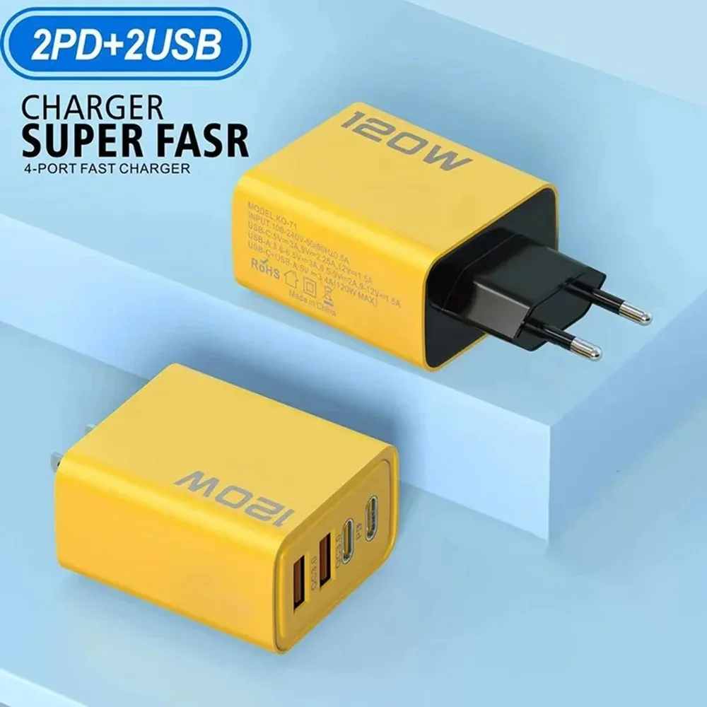 Galingas 120W sieninis įkroviklis su 4 USB ir USB-C jungtimis