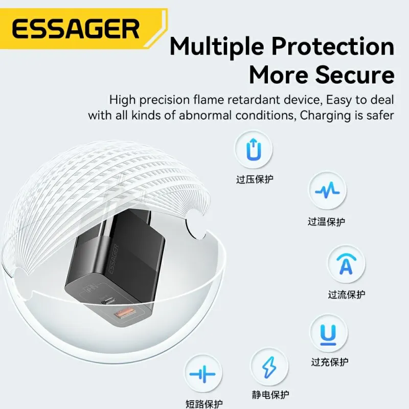 Essager 33 W GaN greitasis įkroviklis su USB-C ir USB-A - Image 3