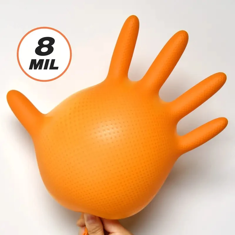 8Mil Heavy Duty Orange Nitrile Gloves Industrial Disposable Gloves with Diamond Textured Grip for Mechanic Auto Gardenin - Image 4