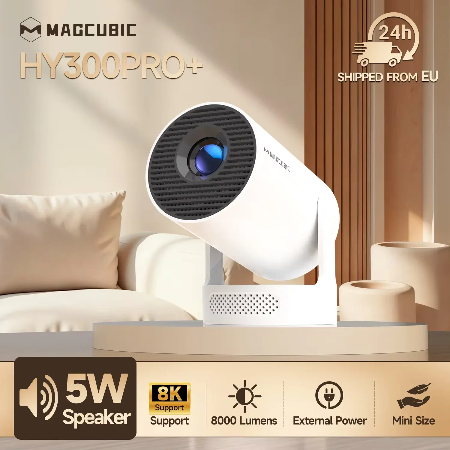 Magcubic HY300 Pro+ 8K Android 14 Portable Projector 8000 Lumens WiFi 6 BT5.4 Outdoor Theater 5W HiFi Speaker 720P HD Su