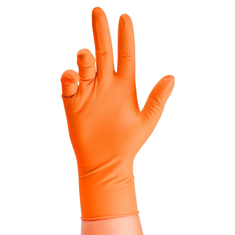 8Mil Heavy Duty Orange Nitrile Gloves Industrial Disposable Gloves with Diamond Textured Grip for Mechanic Auto Gardenin - Image 2