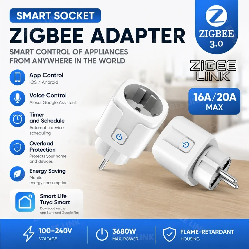 Išmanusis kištukas (Wi-Fi/Zigbee) su elektros energijos monitoriumi