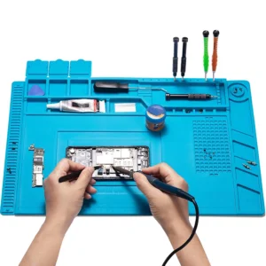 Soldering Station Mat Silicone Work Mat Heat Resistant 932°F Anti-Static Magnetic Mat for Electronic Phone Laptop Watch