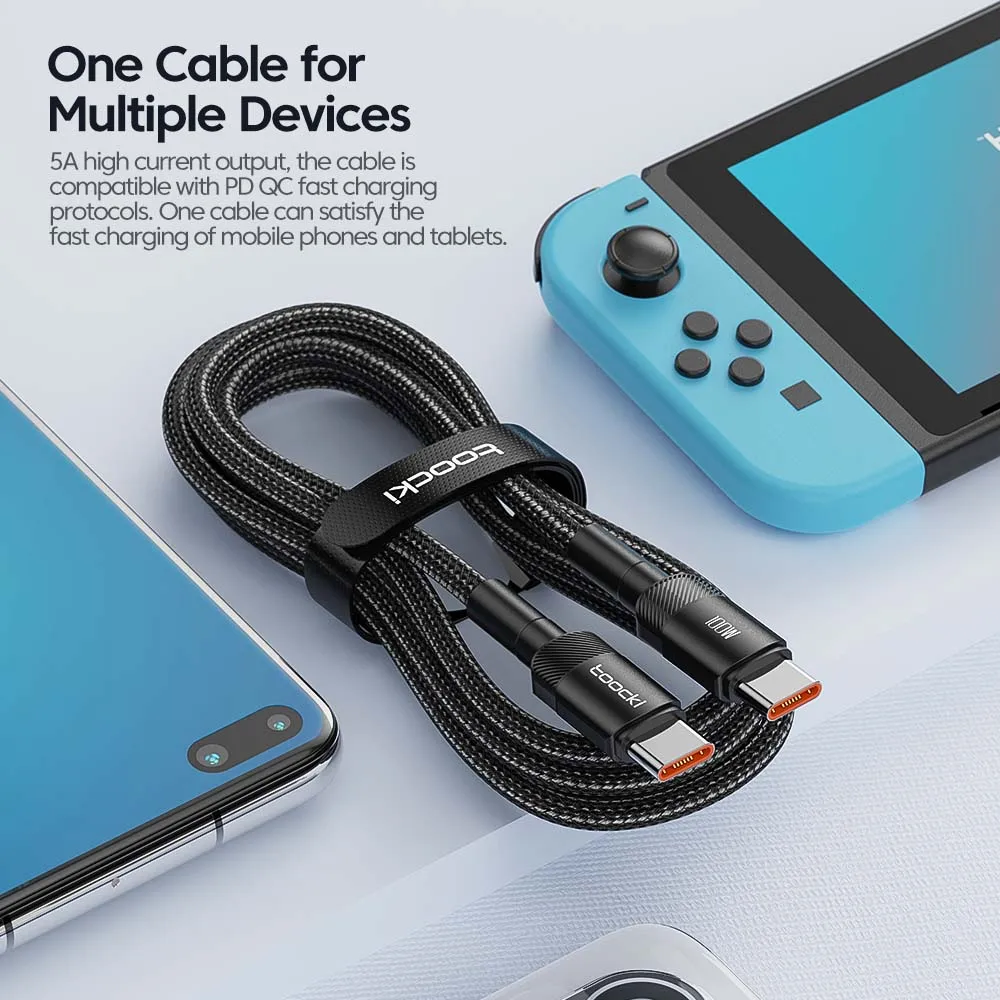 Greito įkrovimo USB-C į USB-C laidas Toocki (100W) - Image 3