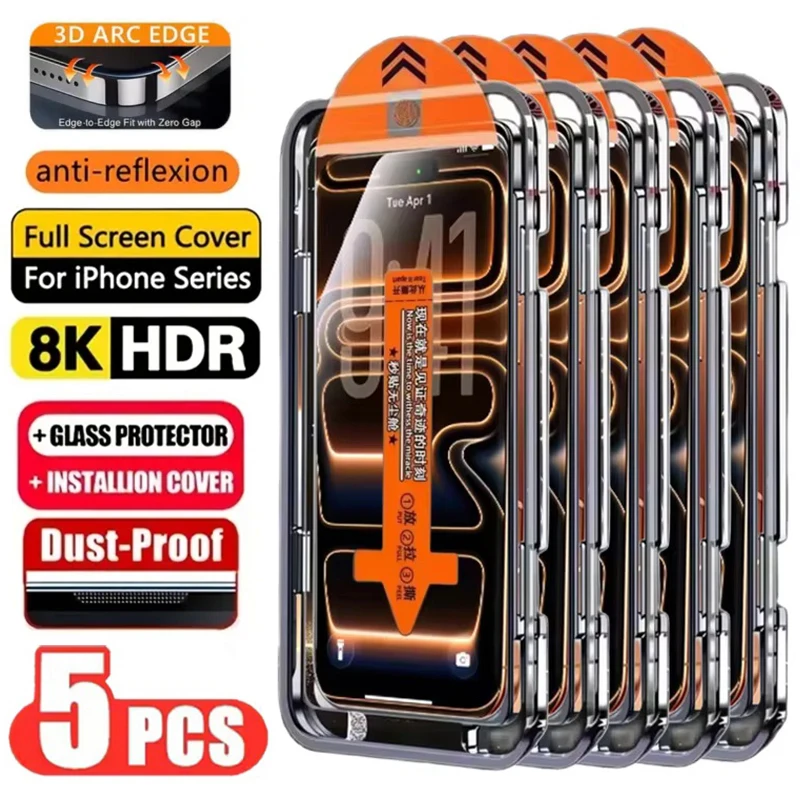 Grūdinto stiklo ekrano apsaugos iPhone telefonams (5 vnt.)