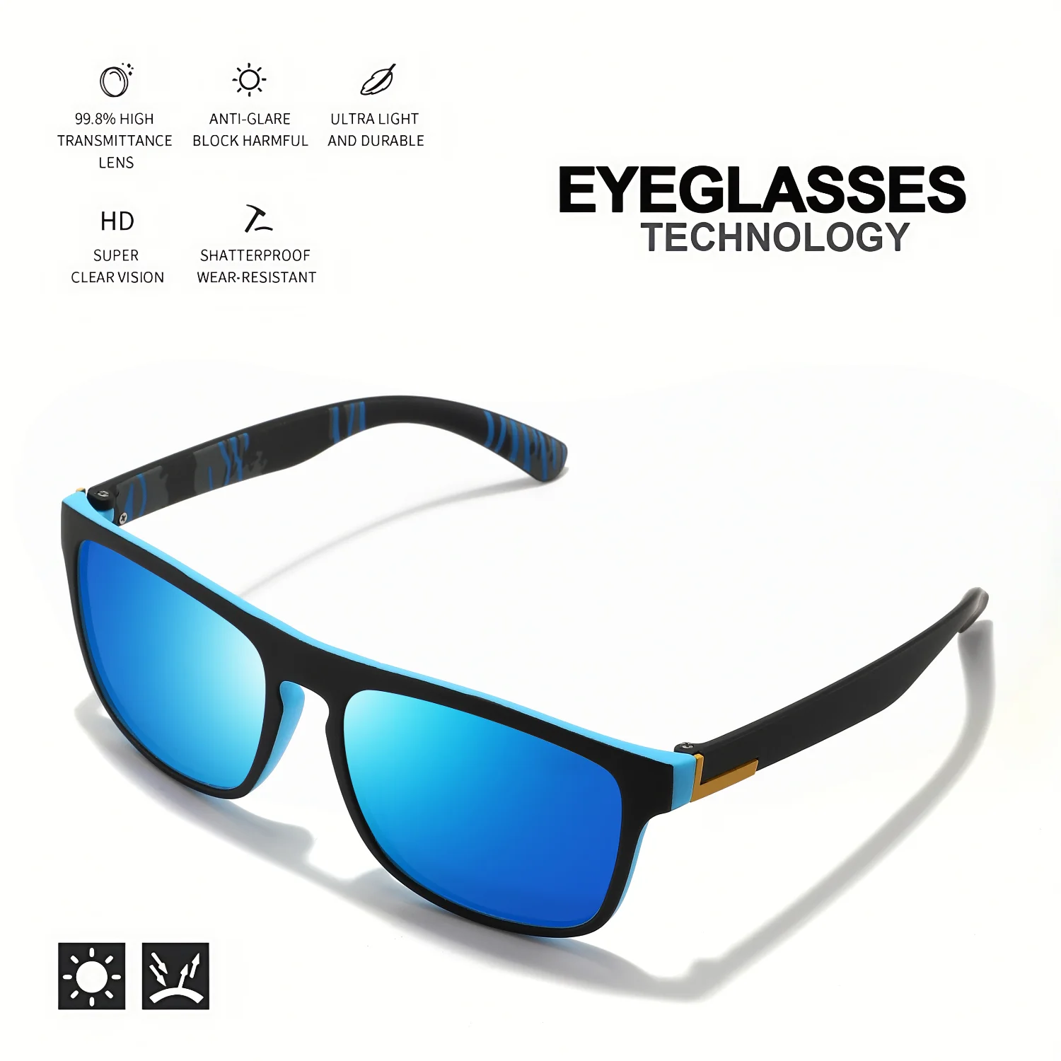 1-4PCS Men Classical Square Polarized Sports Sunglasses Lightweight PC Frame UV400 for Driving Fishing Cycling Unisex Du - Image 4