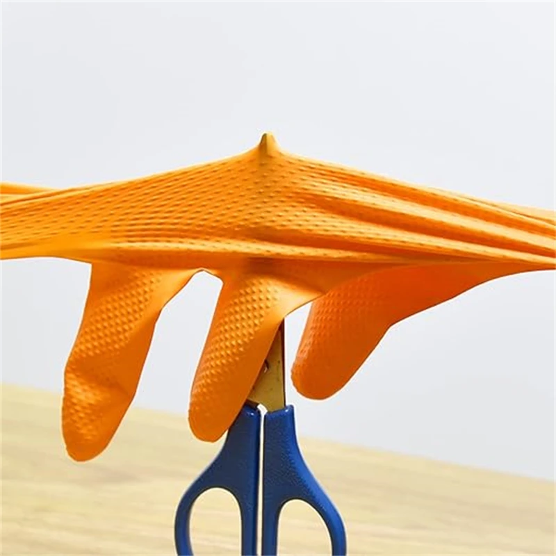 8Mil Heavy Duty Orange Nitrile Gloves Industrial Disposable Gloves with Diamond Textured Grip for Mechanic Auto Gardenin - Image 3