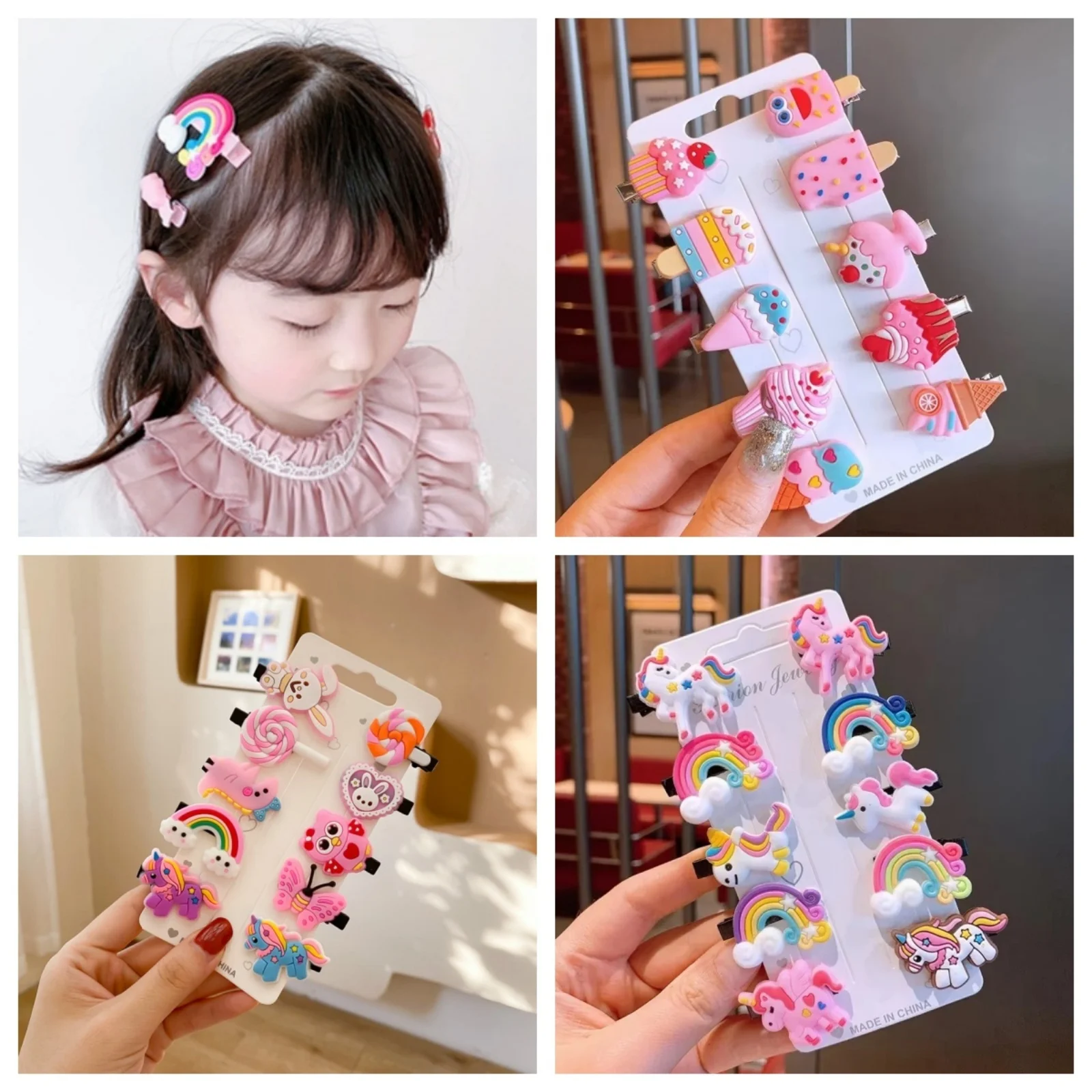 10PCS/Set New Girls Cute Cartoon Unicorn Hair Clips Kids Lovely Hairpins Ice Cream Headband Barrettes Fashion Hair Acces