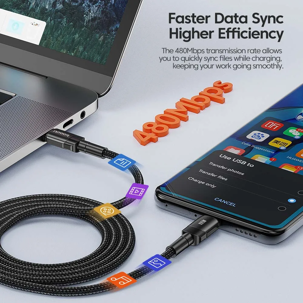 Greito įkrovimo USB-C į USB-C laidas Toocki (100W) - Image 4